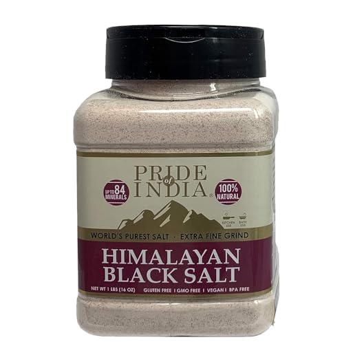 Pride Of India - Himalayan Black Salt (Kala Namak) Extra Fine, 1 Pound (16oz) Dual Sifter Jar 
