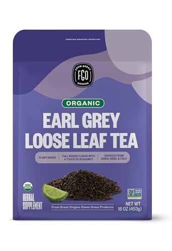Organic Earl Grey Loose Leaf Tea | Brew 200 Cups | Blended in USA | 16oz/453g Resealable Kraft Bag | by FGO