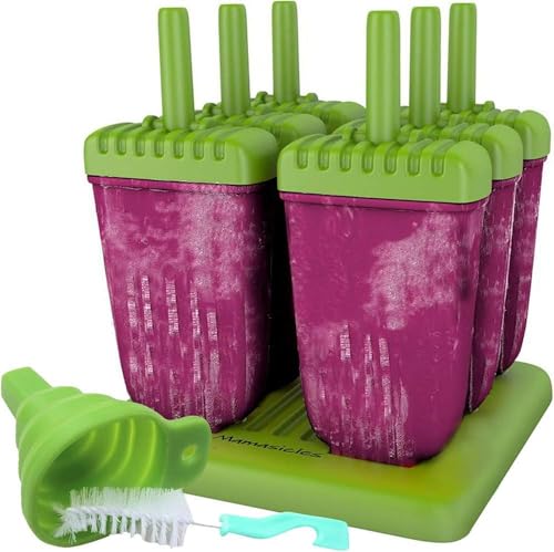 Popsicle Molds with Sticks Ice Pop Maker | 6 Pieces BPA Free w/ Silicone Funnel and Cleaning Brush