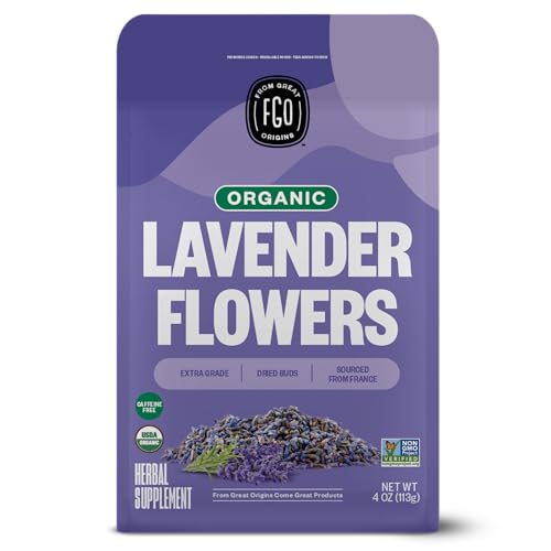 Organic Lavender Flowers Dried | 100% Raw From France | Large 4oz Resealable Kraft Bag | by FGO