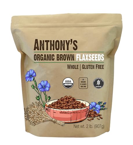 Anthony's Organic Brown Whole Flaxseed, 2 lb, Batch Tested and Gluten Free, Raw, Non GMO