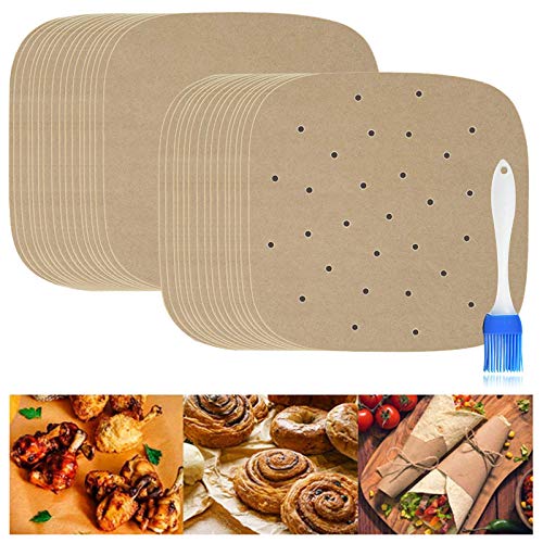 Air Fryer Parchment Paper, 150 Pcs 8.5 Inch Perforated Unbleached Square