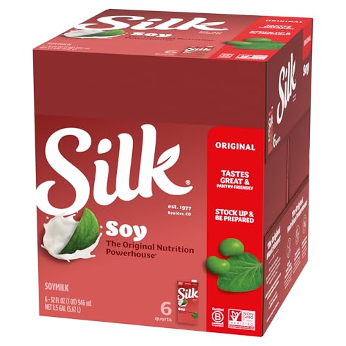 Silk Shelf-Stable Soymilk, Original, Dairy-Free, Vegan, Non-GMO Project Verified, 1 Quart (Pack of 6)