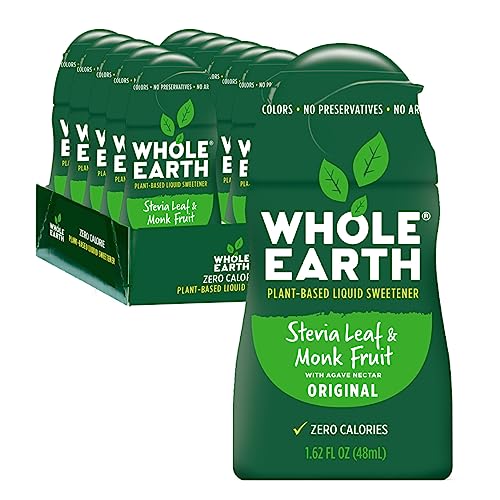 WHOLE EARTH Stevia & Monk Fruit Liquid Sweetener, Original, 1.62 Ounce Squeeze Bottle (Pack of 12)