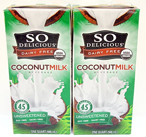 SO Delicious Dairy Free Organic Coconut Milk Unsweetened 2 (1 Quart) Easy Open Cap Cartons!