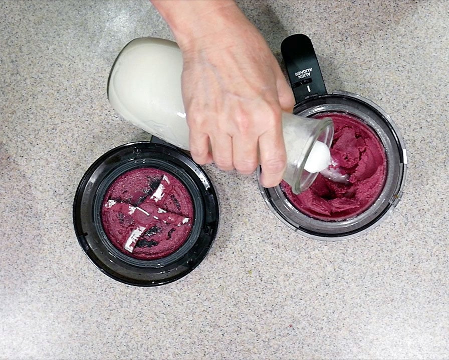 Cherry ice cream getting a little milk added and respun in the Ninja Creami
