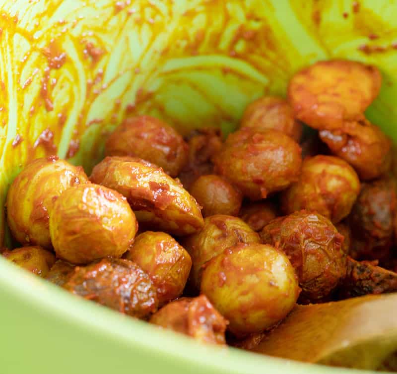 roasted potatoes toss in ancho chile sauce