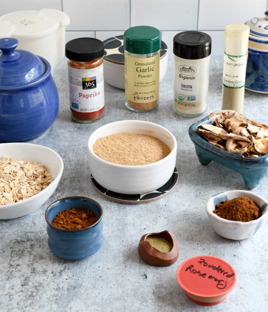 Easy Vegan Beef Broth Powder in a white ceramix bowl.