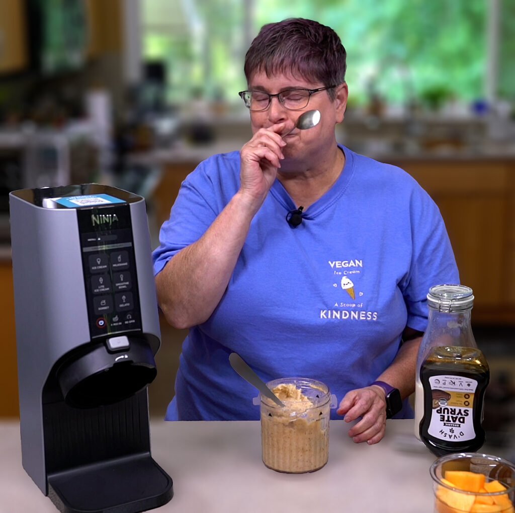 Kathy tasting the ice cream