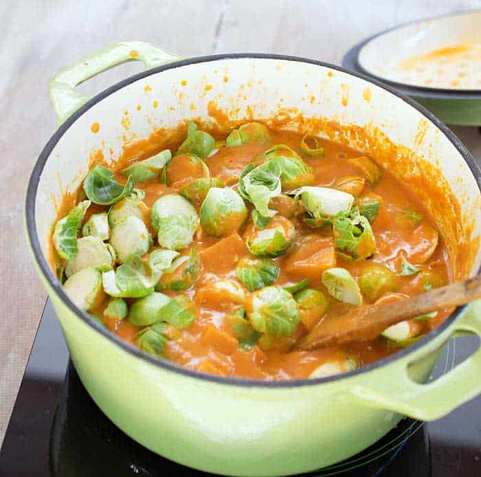 Vegan Brussels Sprout and Butternut Squash Curry over Instant Pot Cumin Wheat Berries