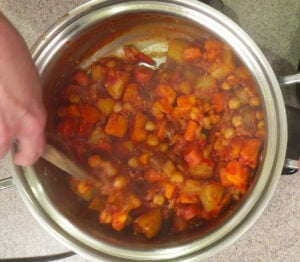 Vegetable chickpea tagine in a stainless steel 360 slow cooker