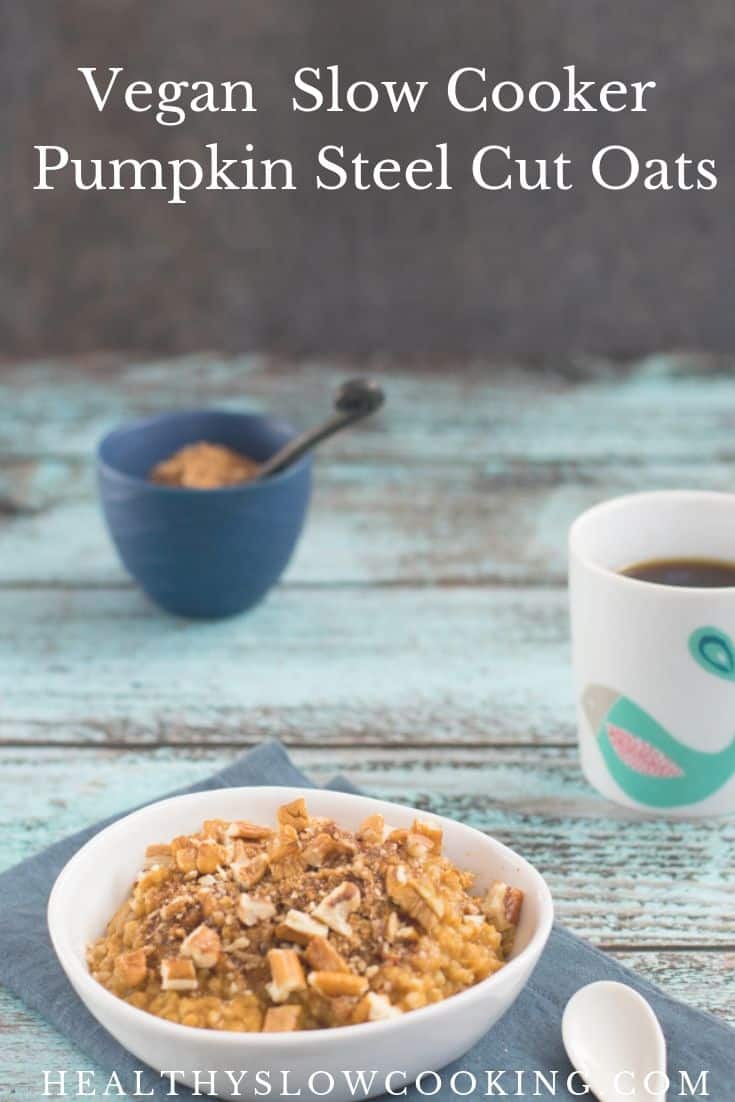 In case you didn't already know, I am in love with everything pumpkin and autumn. Slow Cooker Pumpkin Steel Cut Oats is a breakfast with a healthy base of hearty oats flavored with pumpkin and spices. Add the topping for a sweeter oatmeal, or just stir in a little applesauce or date paste.