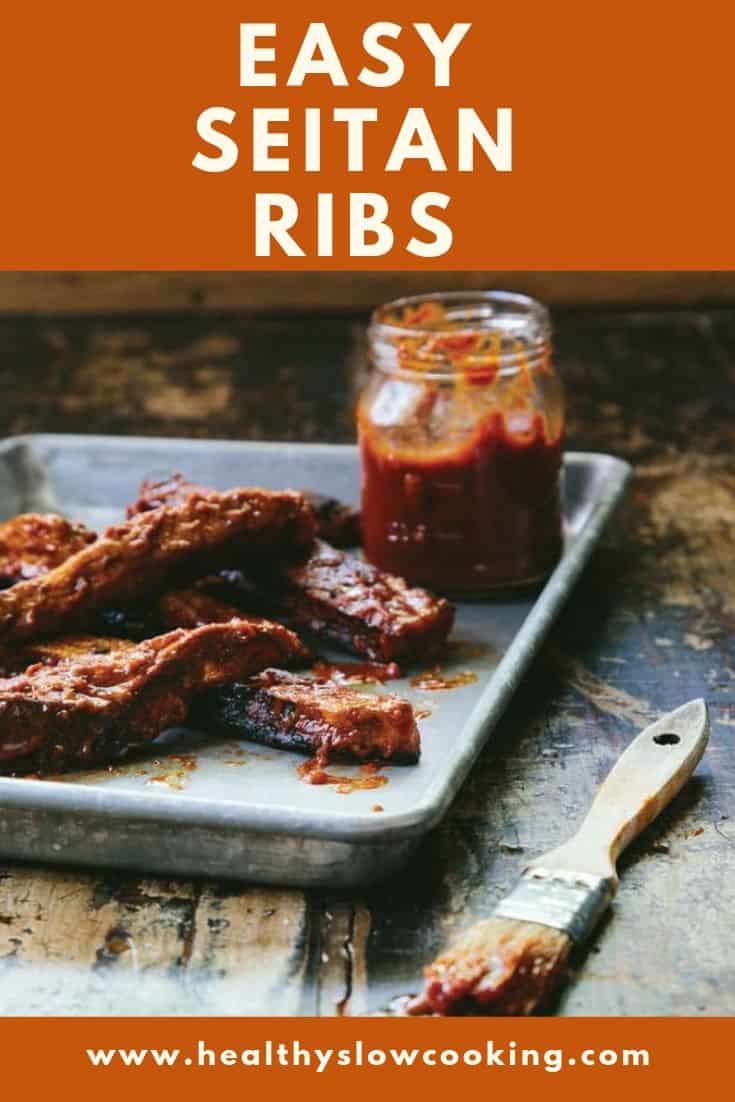 These delicious homemade vegan seitan ribs are the perfect  any bbq. It's fun to make your own seitan and easy to do with wheat gluten flour. #veganribs #veganrecipes #seitan #seitanribs #veganribs