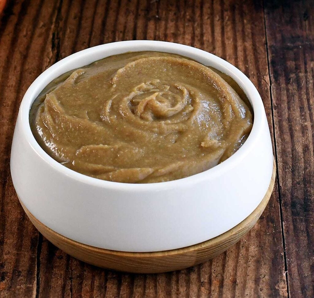 Hummus made from chickpeas, soaked dates, and a little vanilla.