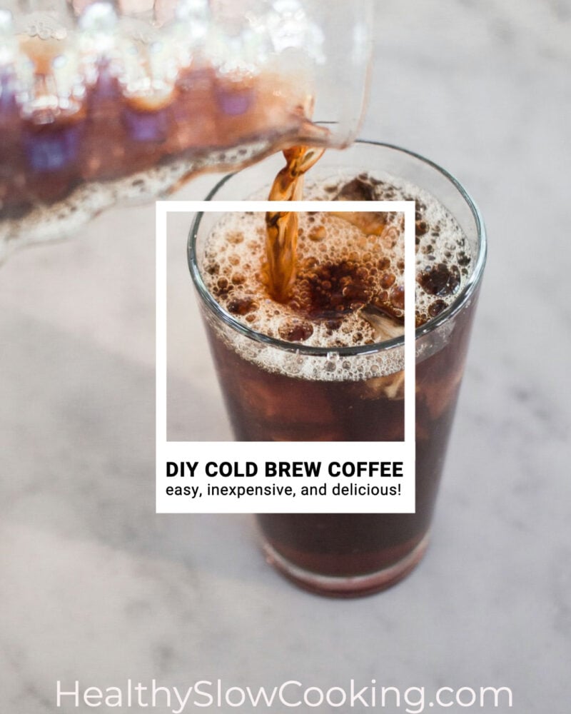 Cold Brew coffee concentrate pouring into a glass with ice
