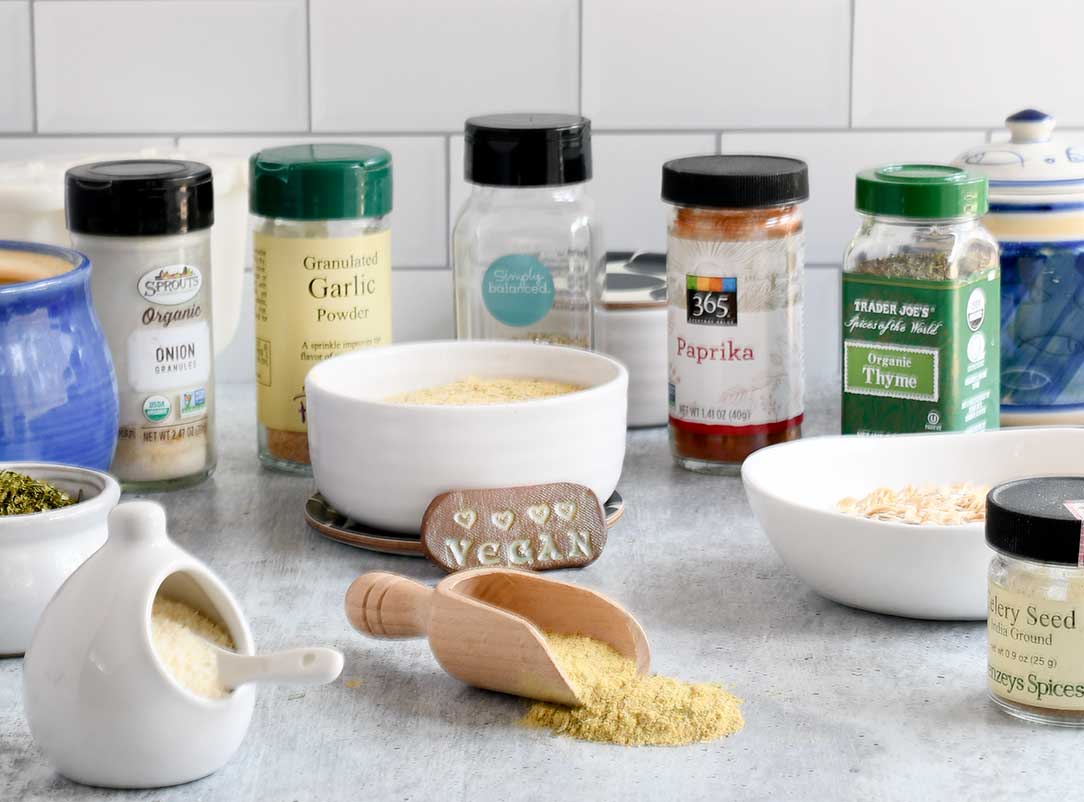 Dry broth ingredients together on a kitchen counter.