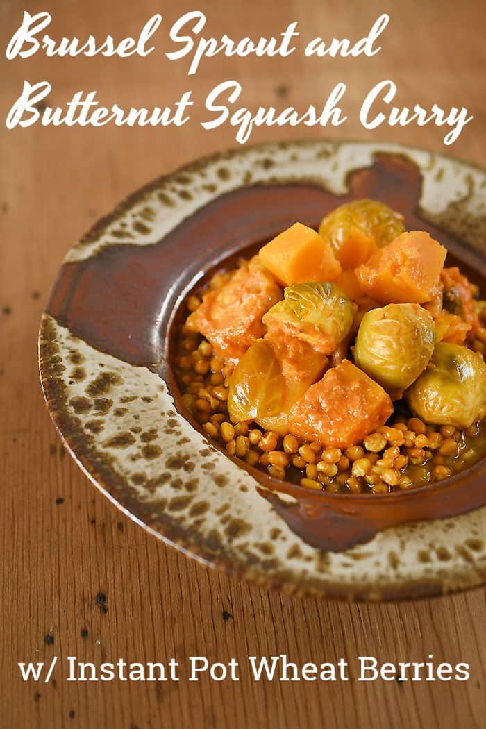 Vegan Brussels Sprout and Butternut Squash Curry over Instant Pot Wheat Berries