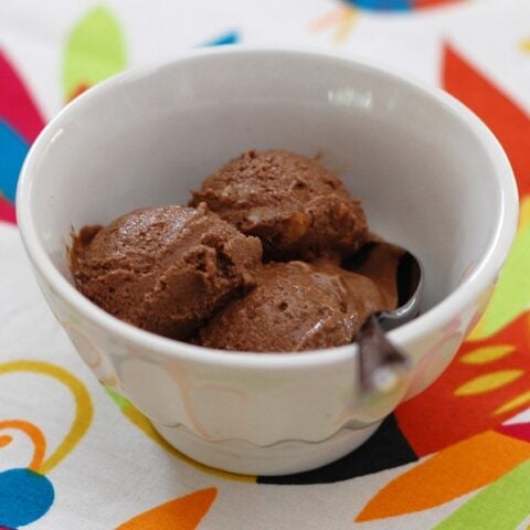 3 scoops of chocolate pecan vegan ice cream