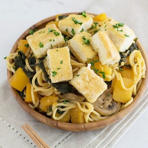 Butternut Squash And Kale Lo Mein With Crispy Tofu