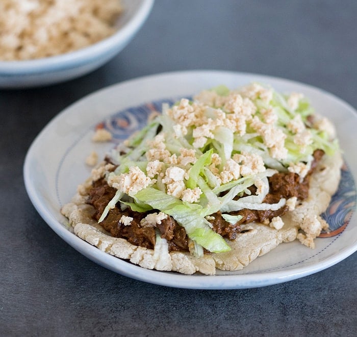 Slow Cooker Mole Mushroom Vegan Tacos or Huaraches