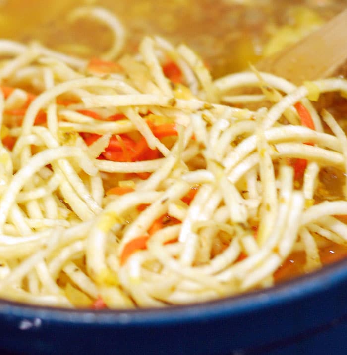 Chickpea Noodle Soup with Spiralized Celeriac