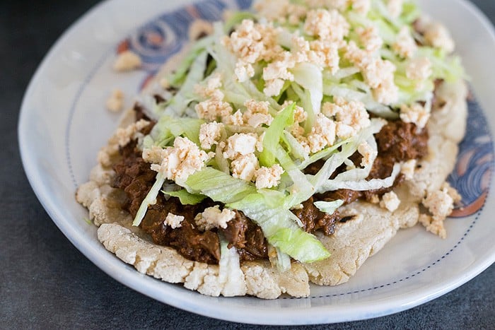 Slow Cooker Mole Mushroom Vegan Tacos or Huaraches