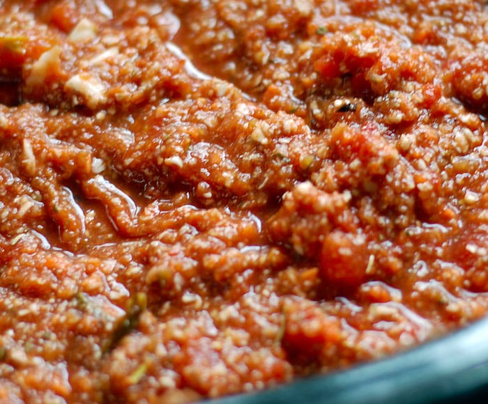 Slow Cooker Vegan Bolognese with Cauliflower, Eggplant, Mushrooms and Carrots | HealthySlowCooking.com