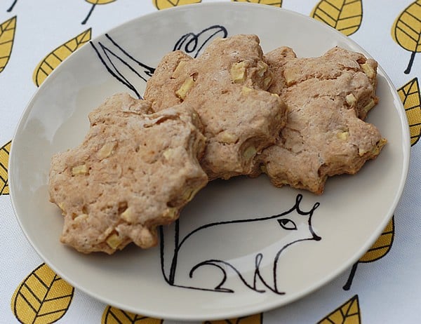 3 pieces of autumn cinnamon apple biscuits on a plate