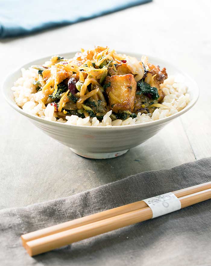 Quick and Easy Tofu Superfood Stirfry Made with an Eat Smart Sweet Kale Salad Kit