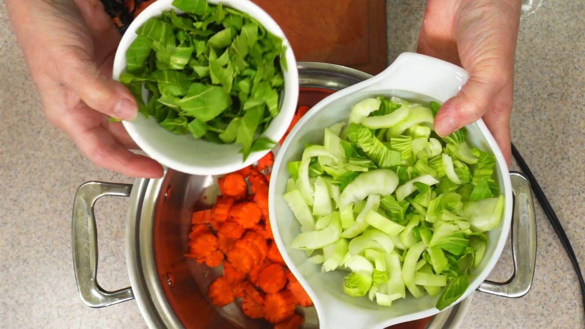 Chopping fresh vegetables for the slow cooker
