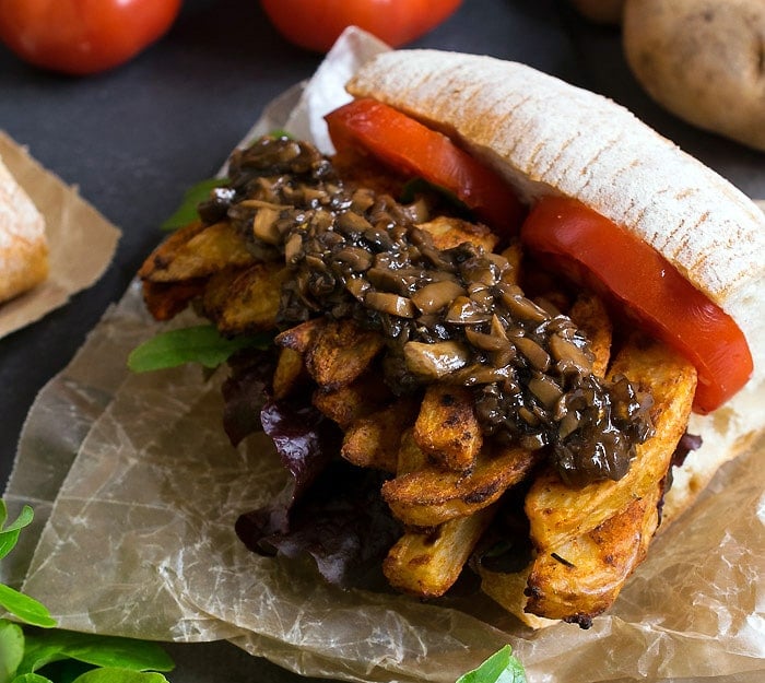 Cajun French Fry Po' Boy with Vegan Mushroom Gravy