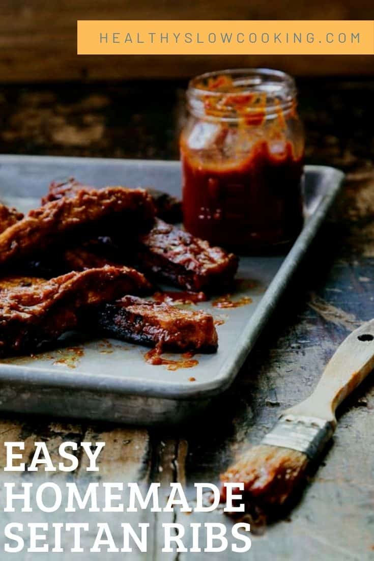These delicious homemade vegan seitan ribs are the perfect  any bbq. It's fun to make your own seitan and easy to do with wheat gluten flour. #veganribs #veganrecipes #seitan #seitanribs #veganribs