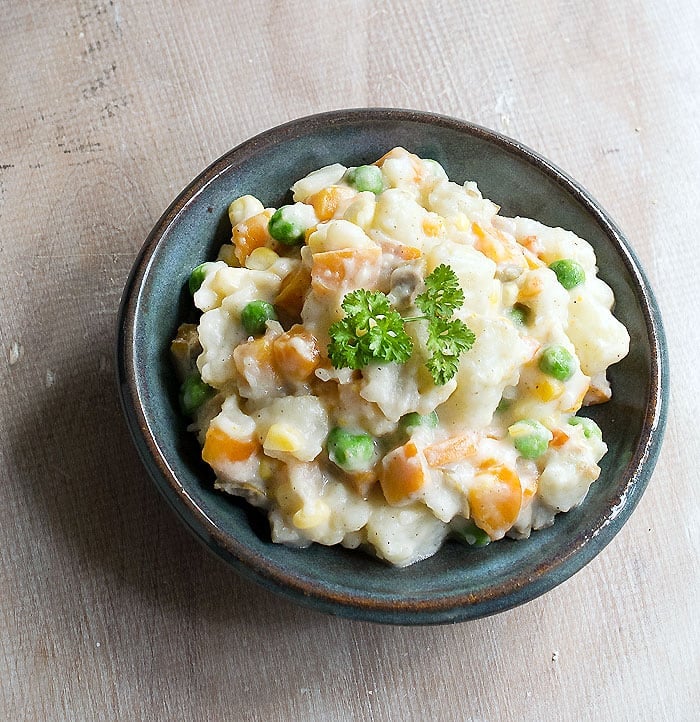 Potato Salad in blue bowl  