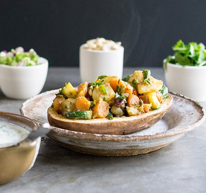 Instant Pot Vegan Curried Spring Vegetable Potato Chaat