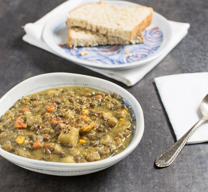 Vegan Instant Pot Lentil Vegetable Soup with Slow Cooker Variation