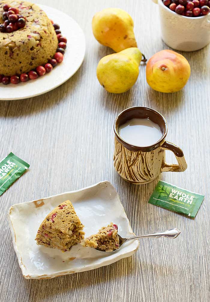 Vegan Pear and Cranberry Instant Pot Cake #RethinkSweet, @wholeearthsweetener #sponsored