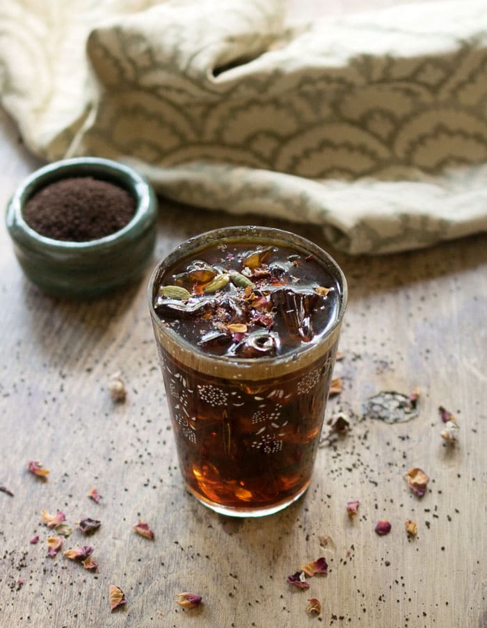 Middle Eastern Iced Coffee with Homemade Cardamom Vanilla Syrup and Rosewater #BrewedfortheBold
