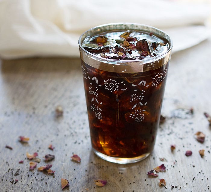 Middle Eastern Iced Coffee with Homemade Cardamom Vanilla Syrup and Rosewater