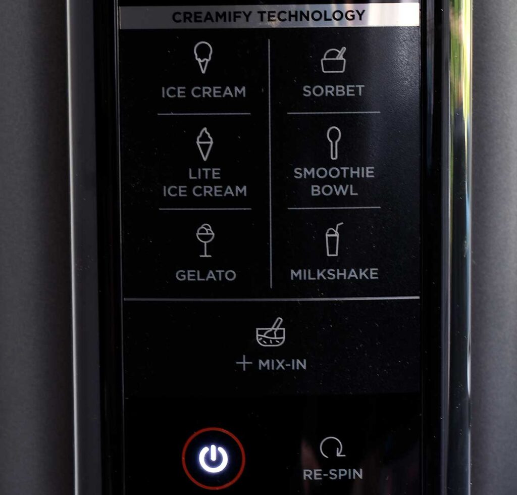 Close up of button panel on Creami.