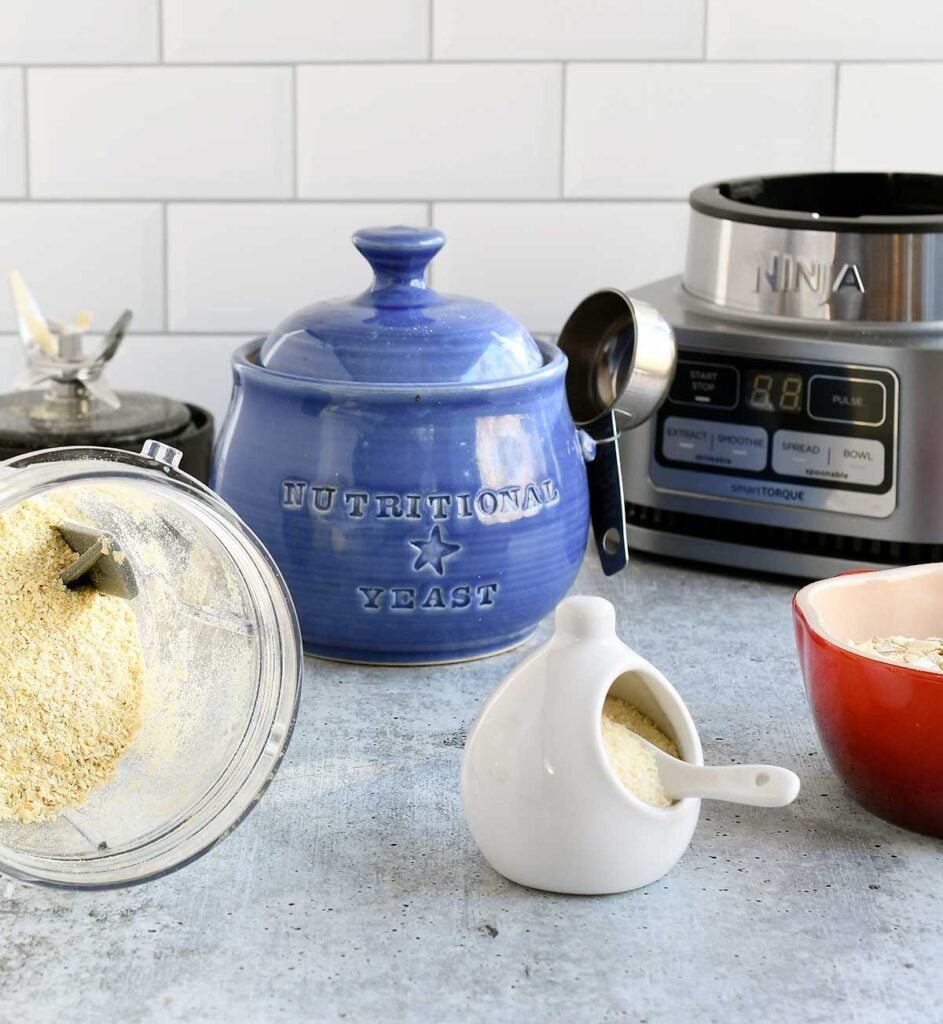 Oat cheese sauce dry. mix in a ninja blender with a blue potter jar of nutritional yeast.