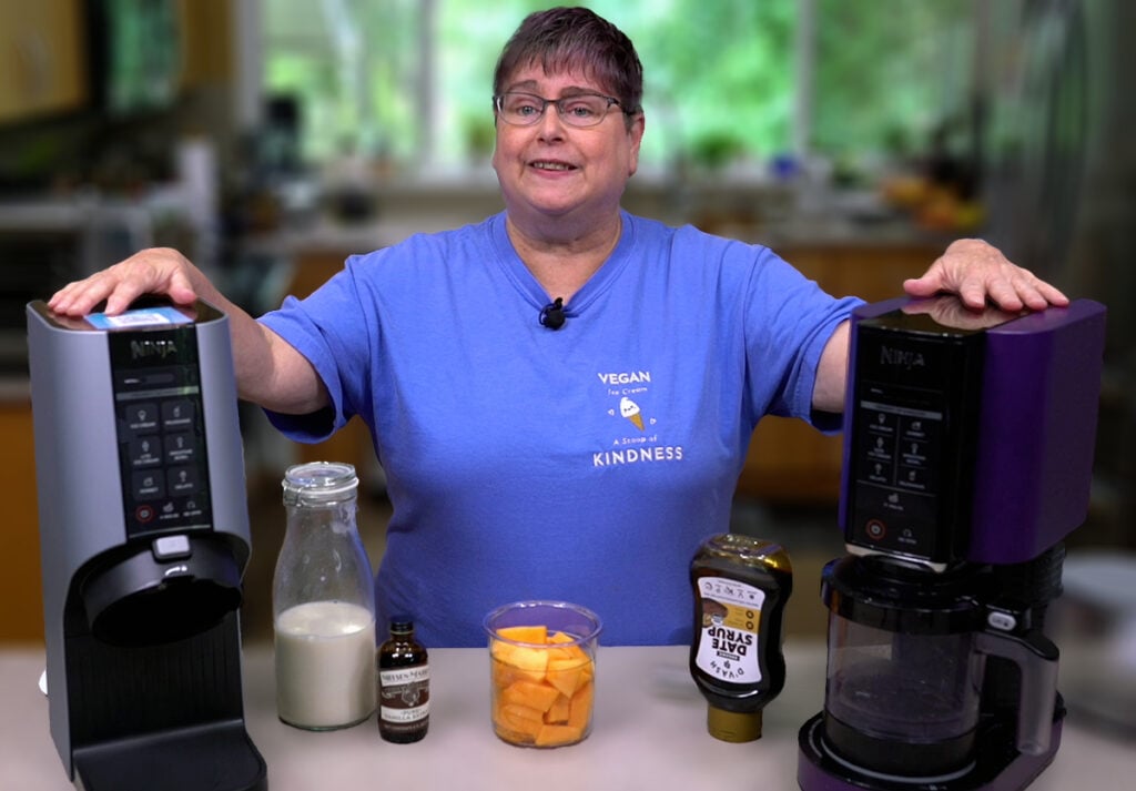 Kathy showing the Breeze and Original Ninja Creami models.