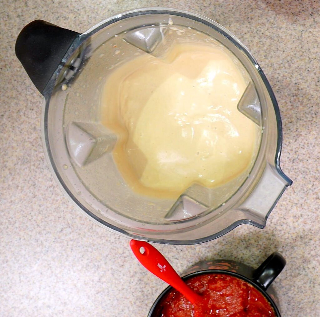 What the initial pizza fondue blend looks like.