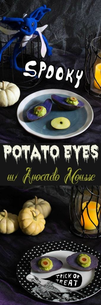 Spooky Purple Potato Eyes with Smoked Avocado Mousse