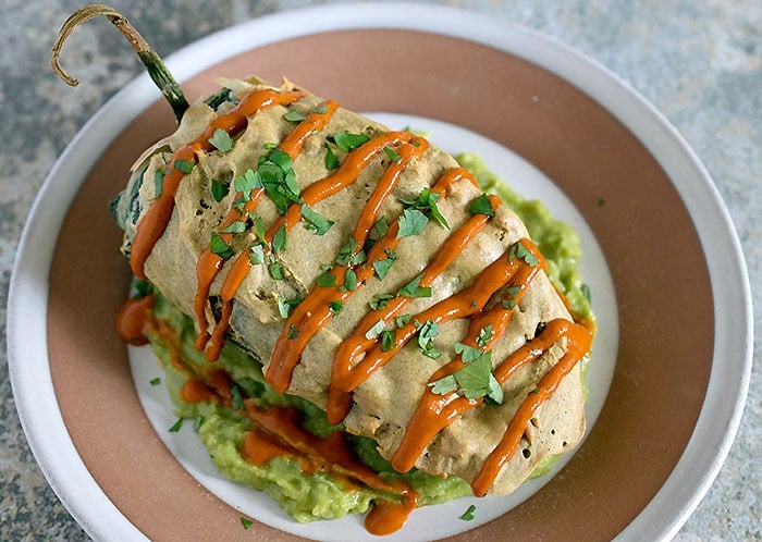 Vegan Potato-Stuffed Chiles Rellenos from Smashed Mashed Boiled and Baked