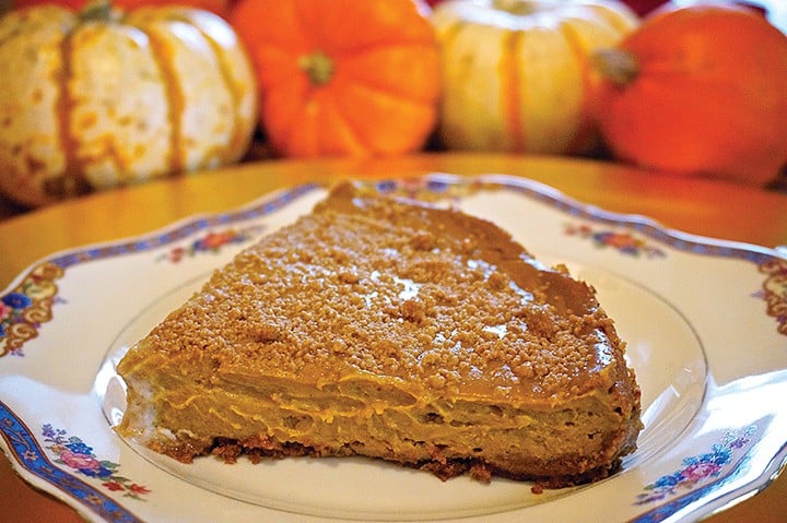 Vegan Pumpkin Spice Cheesecake from from Laura Theodore's Vegan-ease