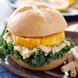 Roasted Butternut Squash Veggie Burgers with Sabra Spread