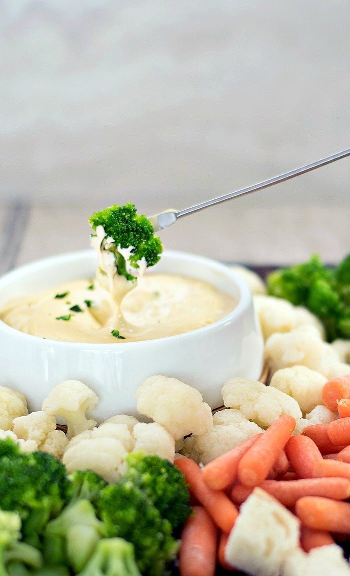Vegan Fondue for the Game or a Nice Dinner with lightly steamed veggies