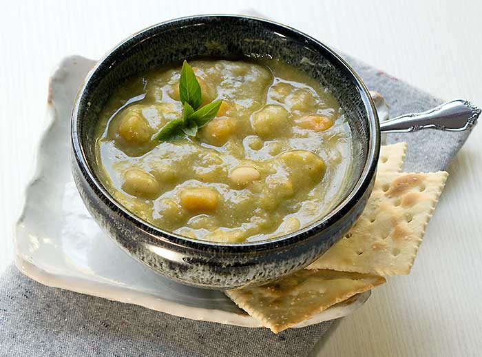 Vegan Slow Cooker Split Pea Soup w/ Sweet Potatoes & Navy Beans