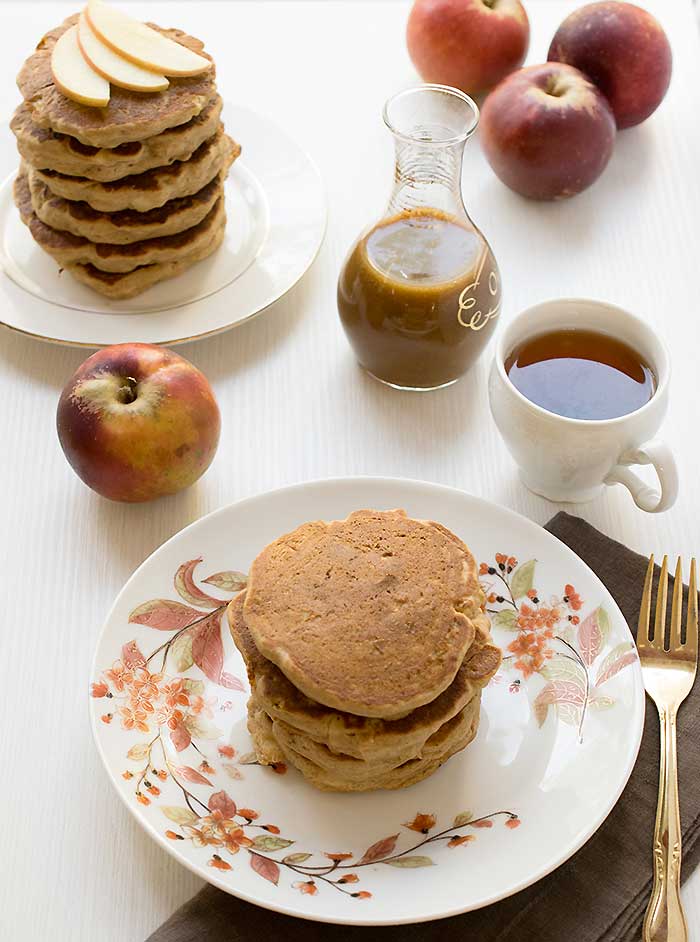 Gluten-free Apple Teff Pancakes with Homemade Date Caramel Syrup