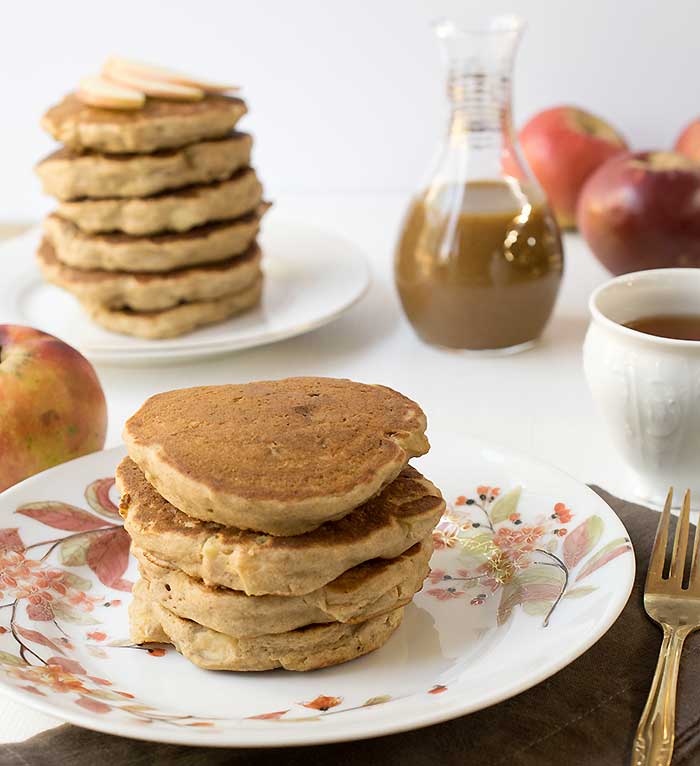Gluten-free Apple Teff Pancakes with Homemade Date Caramel Syrup